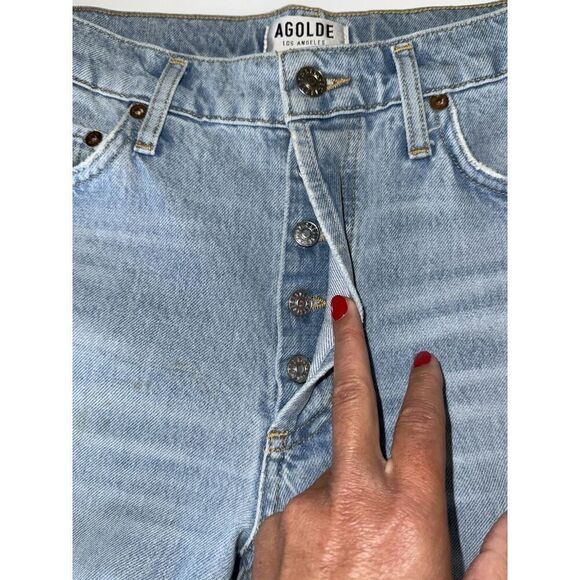 Agolde High Rise Jeans Jamie Ripped Distressed Button Fly Light Wash Ankle Sz 28 - Picture 11 of 16